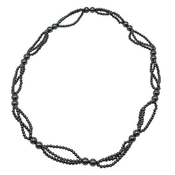 Hematite Beaded Necklace 28 Inch Length No Clasp Vintage - Picture 1 of 4